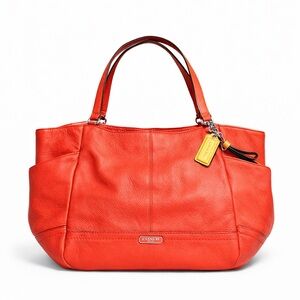 Coach Park Soft Leather Carrie Large Shoulder Bag Tote Watermelon Red Coral